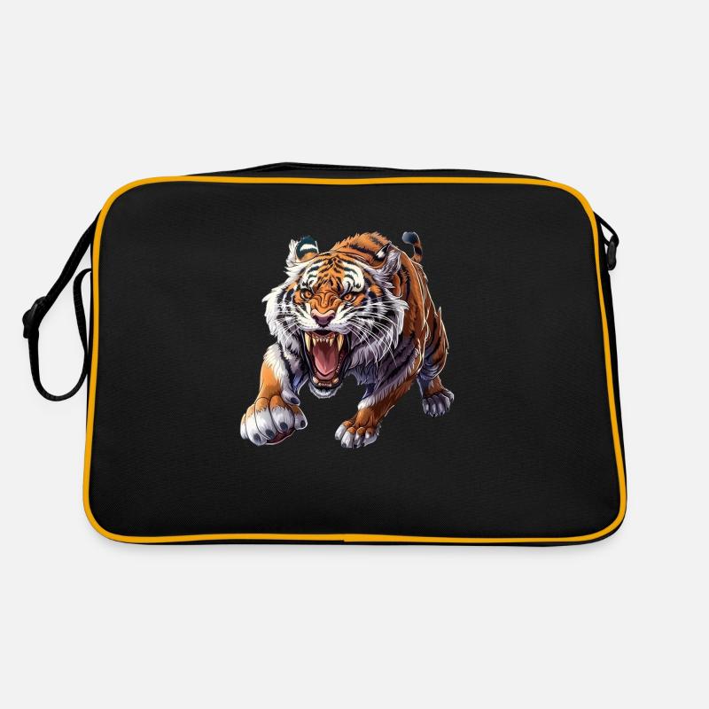 Stolzer Tiger Im Angriffsmodus - Retro Tasche - Schwarz/Gold