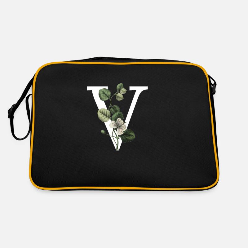 Grüner botanischer Buchstabe V Retro Tasche