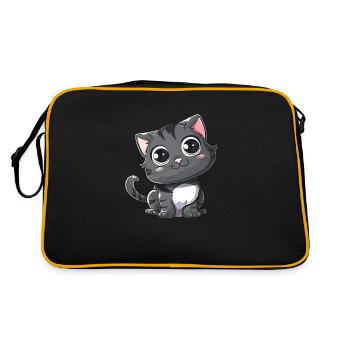 Niedliche Graue Kätzchen Große Augen - Retro Tasche - Schwarz/Gold - Hinten