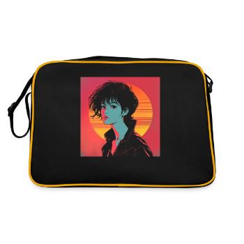 80er Jahre Anime Mädchen beruhigender hochwertiger Modedruck - Retro Tasche - Schwarz/Gold - Hinten