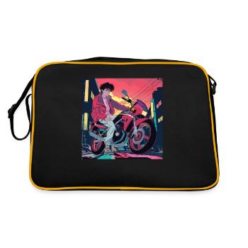 80er Jahre Anime Typ beruhigender hochwertiger Modedruck - Retro Tasche - Schwarz/Gold - Hinten