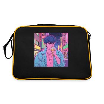 80er Jahre Anime Typ beruhigender hochwertiger Modedruck - Retro Tasche - Schwarz/Gold - Hinten