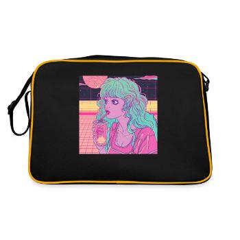 80er Jahre Anime Mädchen beruhigender hochwertiger Modedruck - Retro Tasche - Schwarz/Gold - Hinten