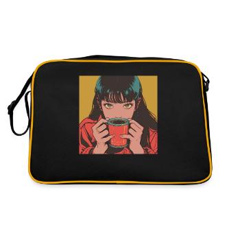 80s anime girl calming high quality fashion print - Retro Bag - black/gold - Back