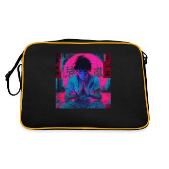 80er Jahre Anime Typ beruhigender hochwertiger Modedruck - Retro Tasche - Schwarz/Gold - Hinten