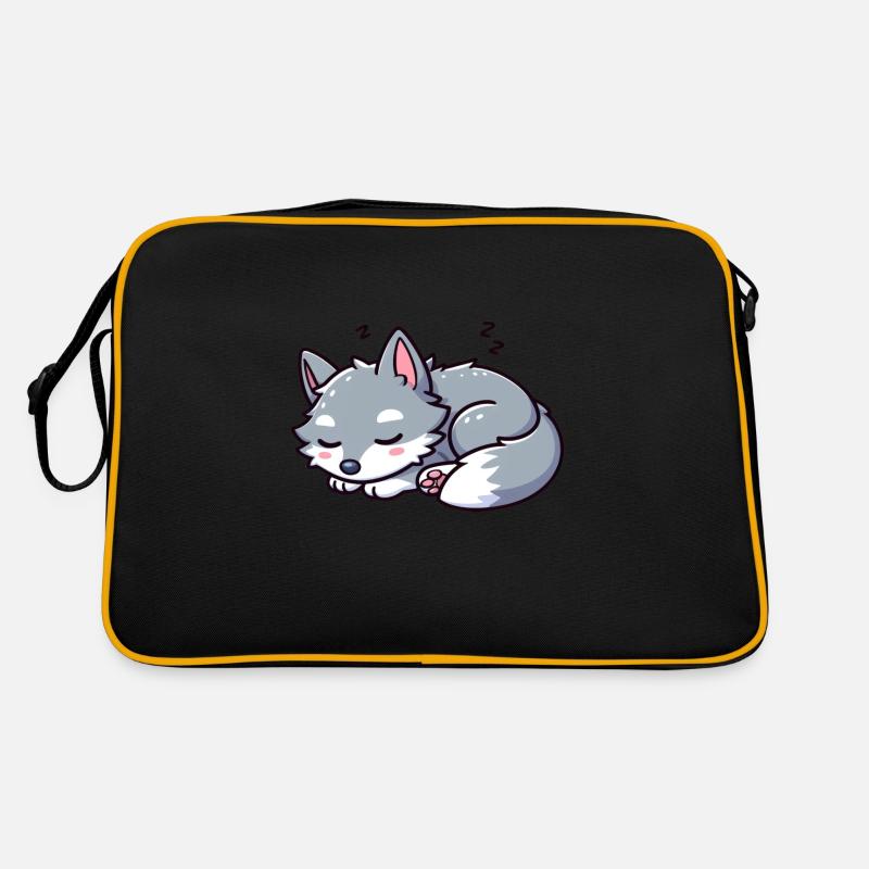 Süßer kleiner Kinder Wolf - Retro Tasche - Schwarz/Gold