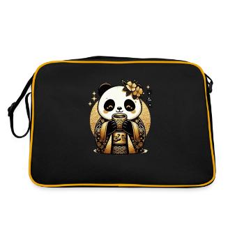 Cute Panda Tea Drink - Retro Bag - black/gold - Back