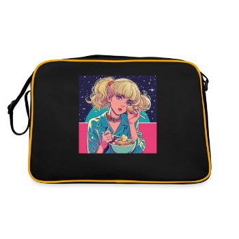 80er Jahre Anime Mädchen beruhigender hochwertiger Modedruck - Retro Tasche - Schwarz/Gold - Hinten