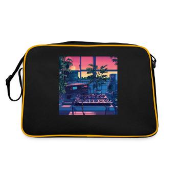 Pflanzen und Musik - hochwertiger Modedruck - Retro Tasche - Schwarz/Gold - Hinten