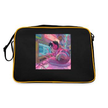80er Jahre Anime Teen Beruhigender Hochwertiger Modedruck - Retro Tasche - Schwarz/Gold - Hinten