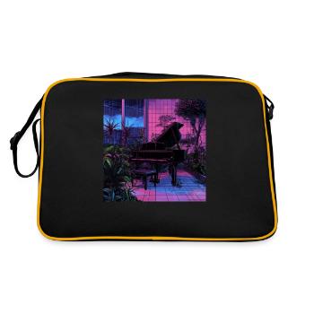 Pflanzen und Musik - hochwertiger Modedruck - Retro Tasche - Schwarz/Gold - Hinten