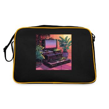 Pflanzen und Musik - hochwertiger Modedruck - Retro Tasche - Schwarz/Gold - Hinten