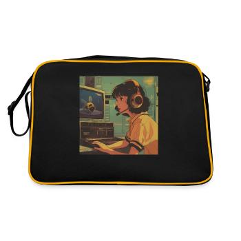 80er Jahre Anime Teen Beruhigender Hochwertiger Modedruck - Retro Tasche - Schwarz/Gold - Hinten