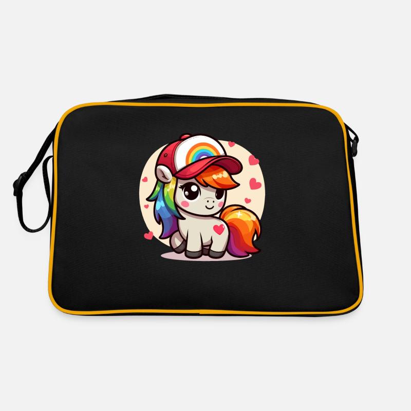 Entzückendes Regenbogenpony mit Mütze Retro Tasche