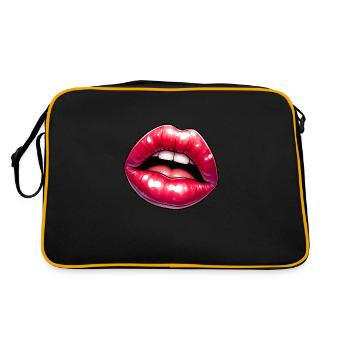 Üppige Lippen, Kuss, Valentinstag - Retro Tasche - Schwarz/Gold - Hinten