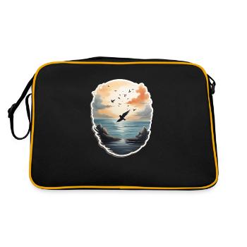 Landschaft Gemälde mit Vogel - Retro Tasche - Schwarz/Gold - Hinten