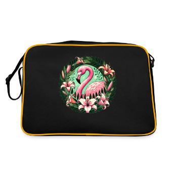Rosa Flamingo - Retro Tasche - Schwarz/Gold - Hinten