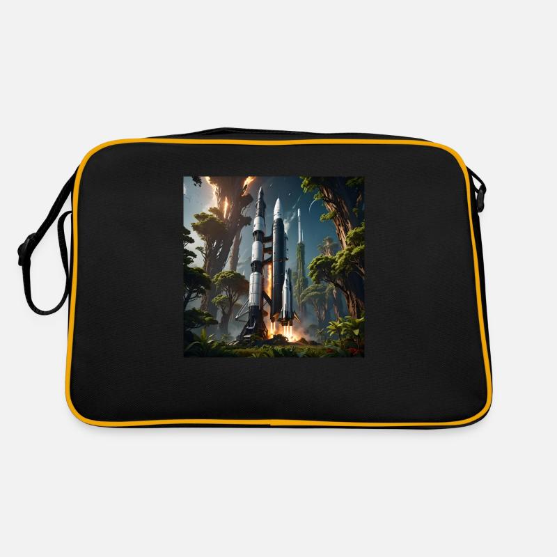 Rocket in Nature - Retro Tasche - Schwarz/Gold