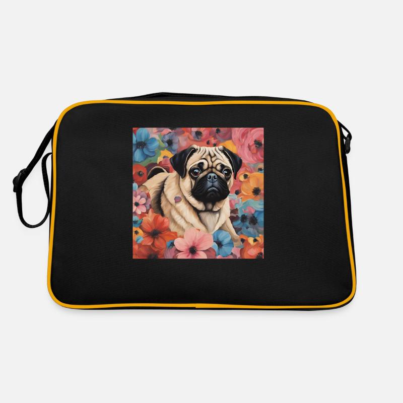 Mops Design - Retro Tasche - Schwarz/Gold