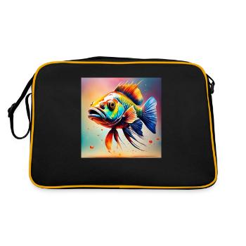 Fisch farbig - Retro Tasche - Schwarz/Gold - Hinten