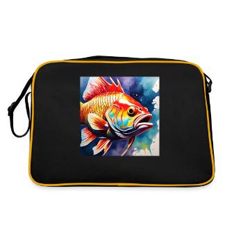 Fisch farbig - Retro Tasche - Schwarz/Gold - Hinten