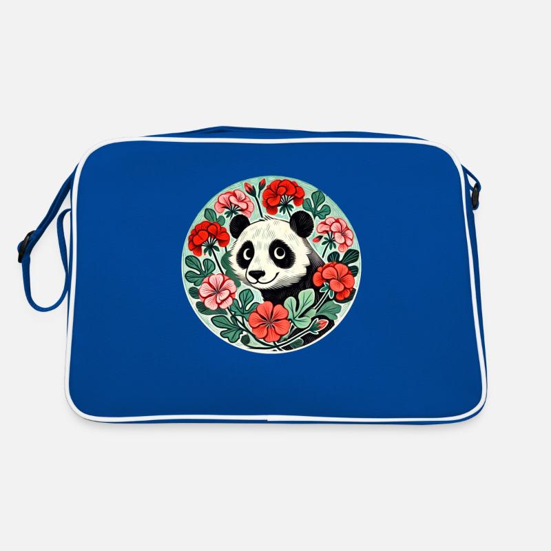 Pandabär Geranien Retro Tasche