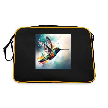 Kolibri farbig - Retro Tasche - Schwarz/Gold - Hinten