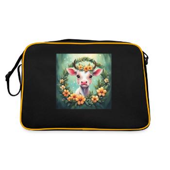 Cute Kawaii Baby Cow Floral - Retro Bag - black/gold - Back