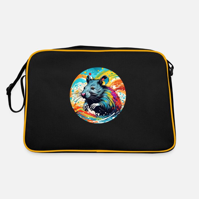 Ratte runder Batch - Retro Tasche - Schwarz/Gold