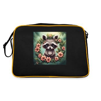 Cute Kawaii Baby Raccoon Floral Pedro Pedro Pedro - Retro Bag - black/gold - Back