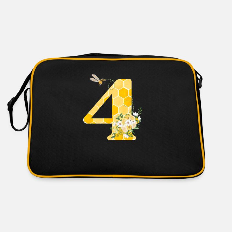 4e anniversaire abeille - Sac Retro - noir/or