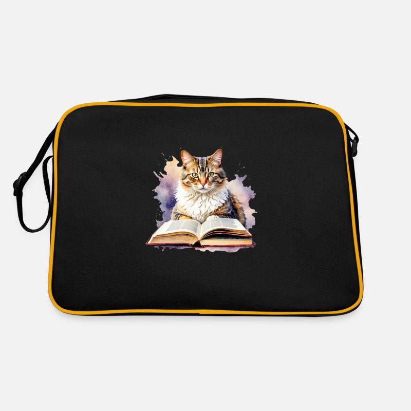 Katze mit Buch Retro Tasche