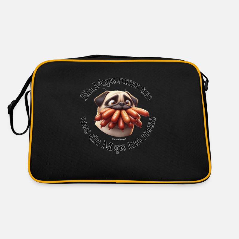 Ein Mops muss tun was ein Mops tun muss - Retro Tasche - Schwarz/Gold