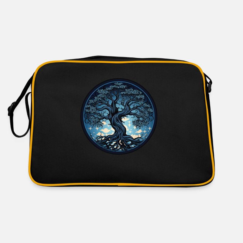 Baum, Ornamentbaum - Retro Tasche - Schwarz/Gold