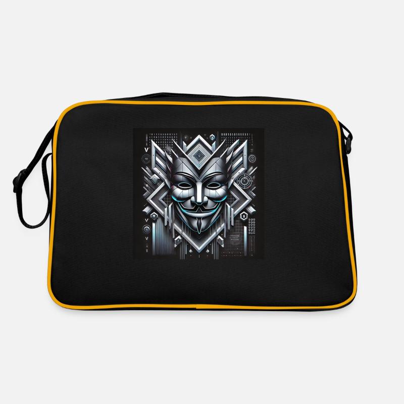 Anon Maske mit 3D Effekt - Retro Tasche - Schwarz/Gold