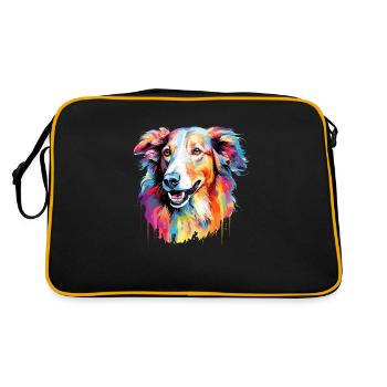 Borzoi Hund Motiv - Retro Tasche - Schwarz/Gold - Hinten