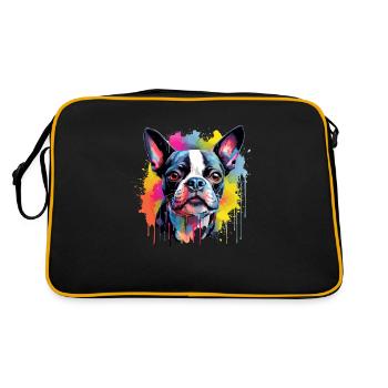 Boston Terrier Hund Motiv - Retro Tasche - Schwarz/Gold - Hinten