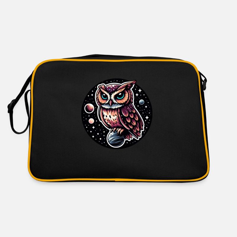 Kosmische Eule Illustration Retro Tasche