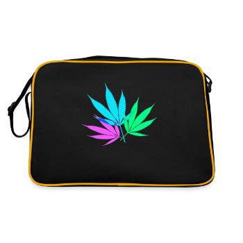 Bunte Hanfblätter - Retro Tasche - Schwarz/Gold - Hinten