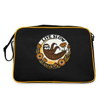 Lebe Slow Sloth - Retro Tasche - Schwarz/Gold - Hinten