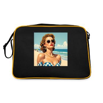 Das Model am Strand - Retro Tasche - Schwarz/Gold - Hinten