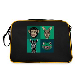 Smile Tiere Affe Känguru Zebra Frosch Halloween - Retro Tasche - Schwarz/Gold - Hinten