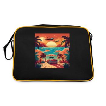 Vintage Beach Sunset with Red Car and Planes - Retro Bag - black/gold - Back