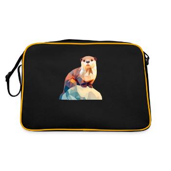 Playful Otter on Rugged Rock - Retro Bag - black/gold - Back