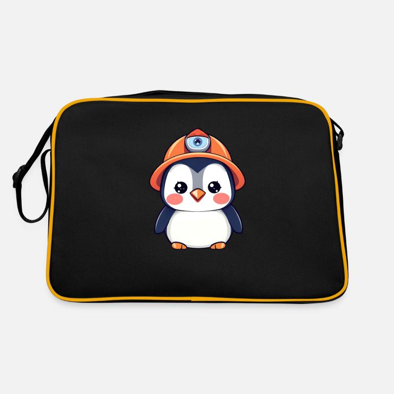 Bautrupp-Pinguin mit orangefarbenem Schutzhelm Retro Tasche