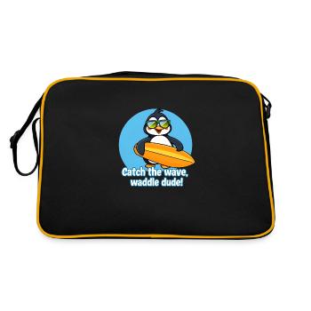 Pingouin surfant avec des lunettes de soleil, attrapez la vague - Sac Retro - noir/or - Dos