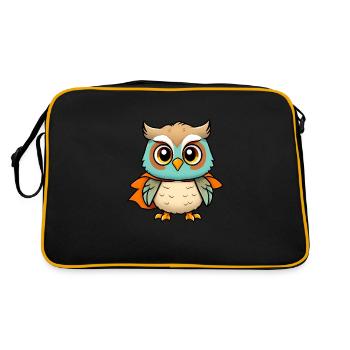 Entzückender blauer Eulen-Superheld - Retro Tasche - Schwarz/Gold - Hinten