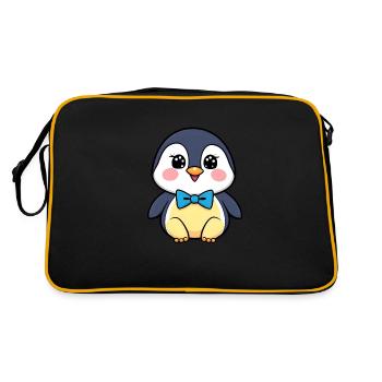 Cheerful Penguin with Blue Bow Tie - Retro Bag - black/gold - Back