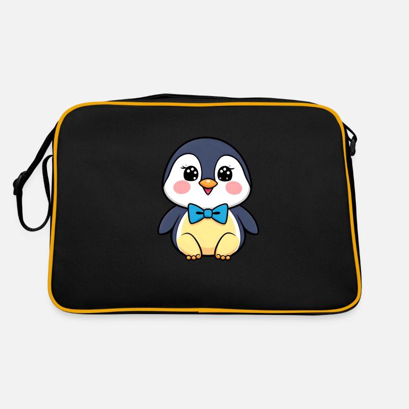 Fröhlicher Pinguin mit blauer Fliege Retro Tasche