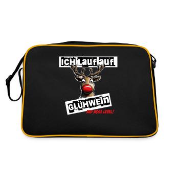 Ich lauf auf Glühwein red nose level Rentier - Retro Tasche - Schwarz/Gold - Hinten